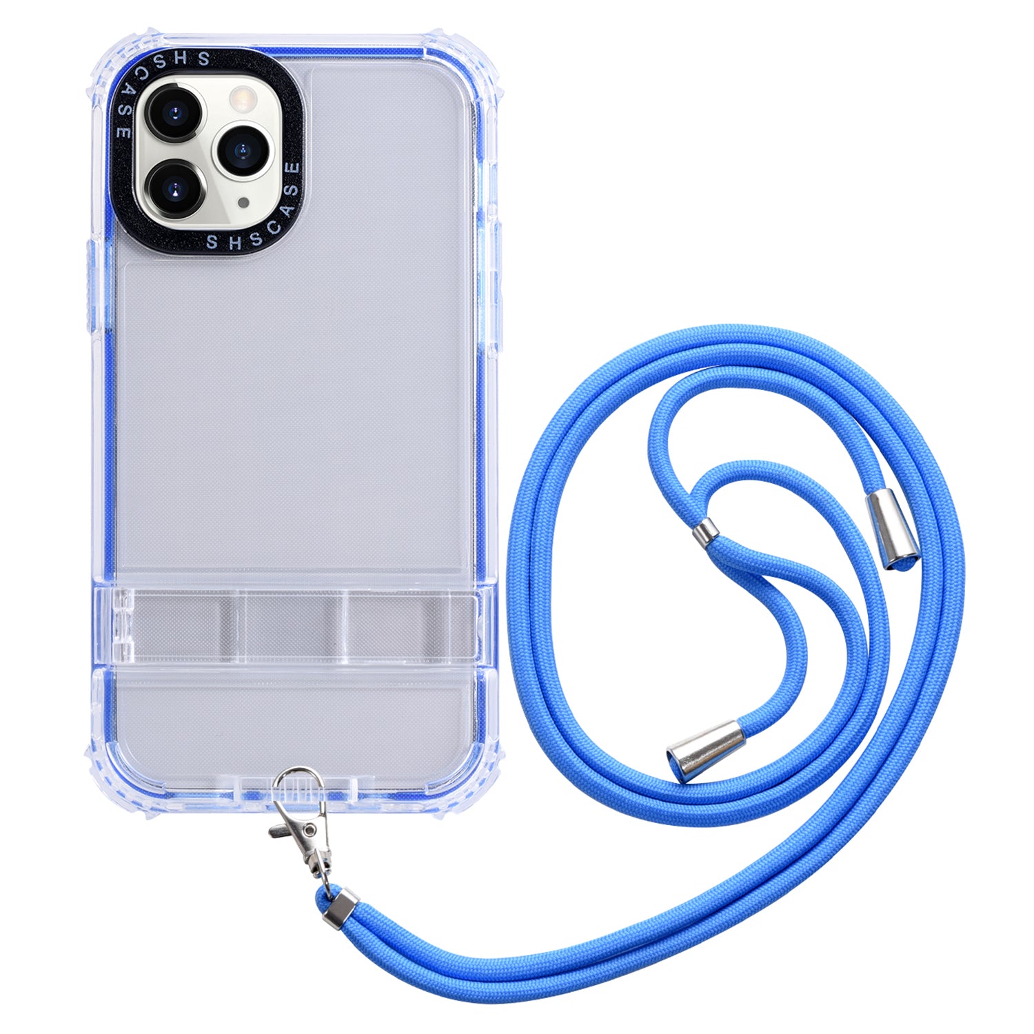 For iPhone 13 Pro 6.1 inch Transparent Phone Case Kickstand TPU + PC Anti-drop Protective Cover with Lanyard - White For iPhone 13 Pro 6.1 inch Transparent Phone Case Kickstand TPU + PC Anti-drop Protective Cover with Lanyard - White